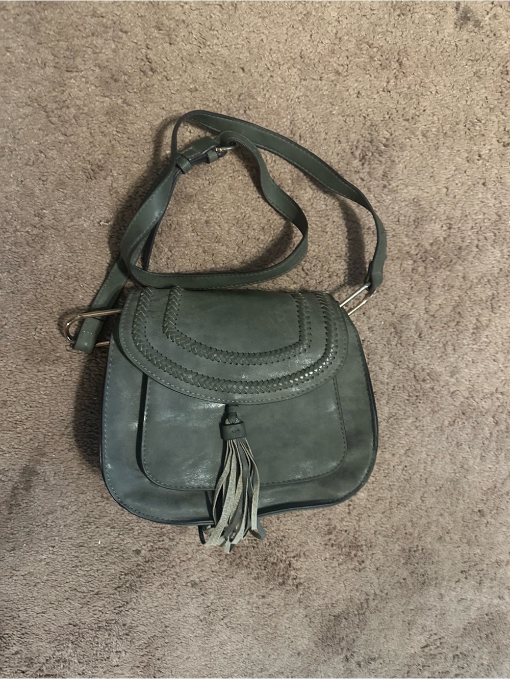 Gray Crossbody Bag with Tassel
